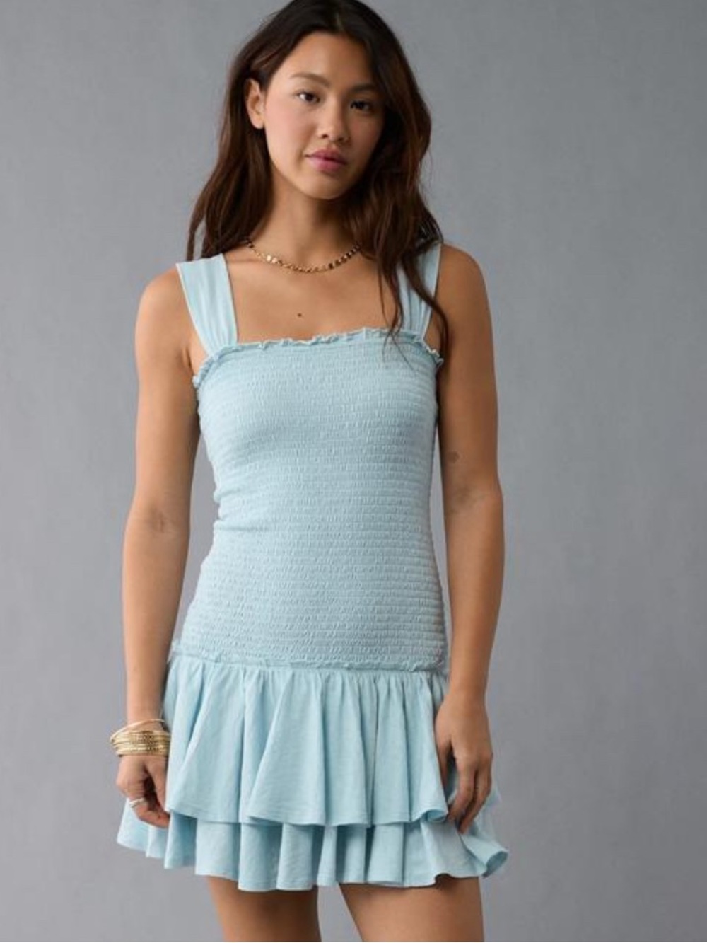American Eagle Outfitters
AE Sunchaser Knit Smocked Drop Waist Mini Dress Small